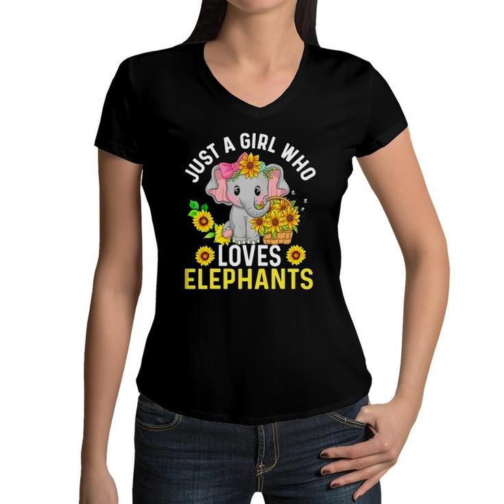 Just A Girl Who Loves Elephants And Sunflowers Lover Women V-Neck T-Shirt