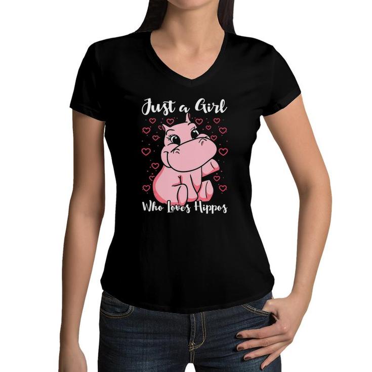 Just A Girl Who Loves Hippos Woman Cute  Women V-Neck T-Shirt