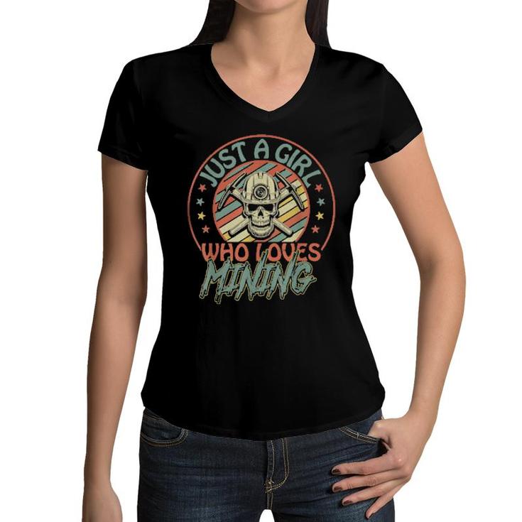 Just A Girl Who Loves Mining  Women V-Neck T-Shirt