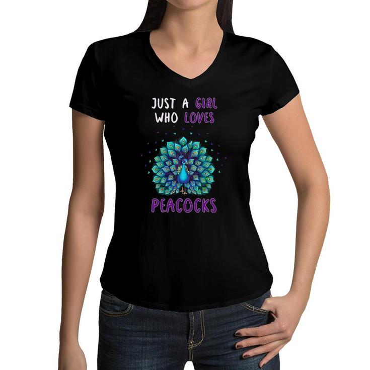 Just A Girl Who Loves Peacocks Funny Peacock Lover Quote Women V-Neck T-Shirt