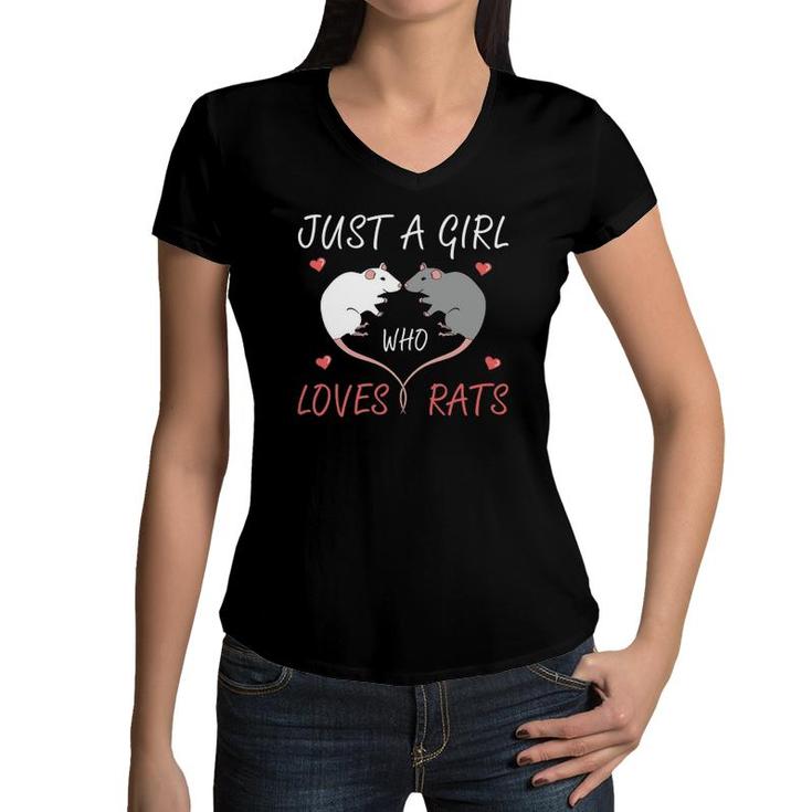 Just A Girl Who Loves Rats Owner Lover Heart Shape Rat Women V-Neck T-Shirt