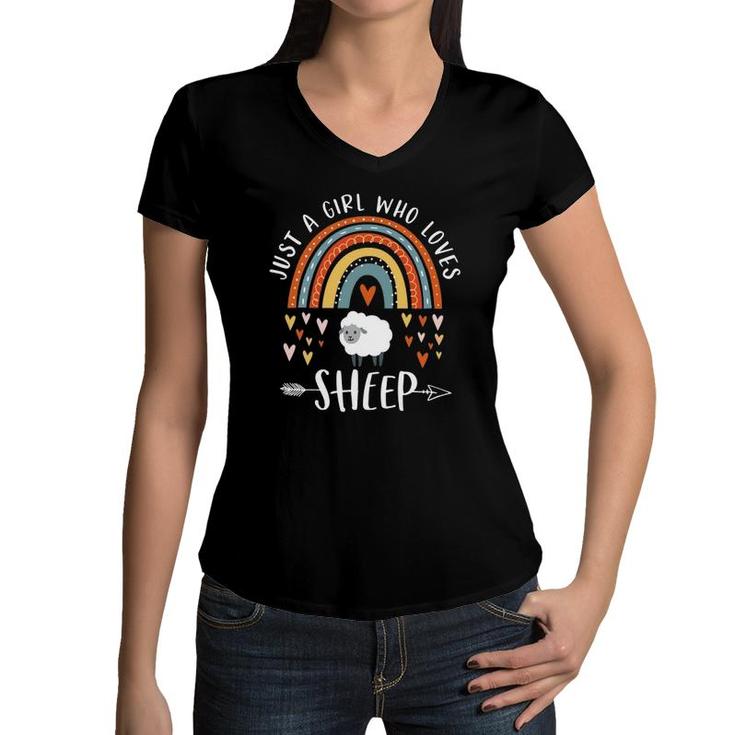 Just A Girl Who Loves Sheep Rainbow Gifts For Lamb Lover Women V-Neck T-Shirt