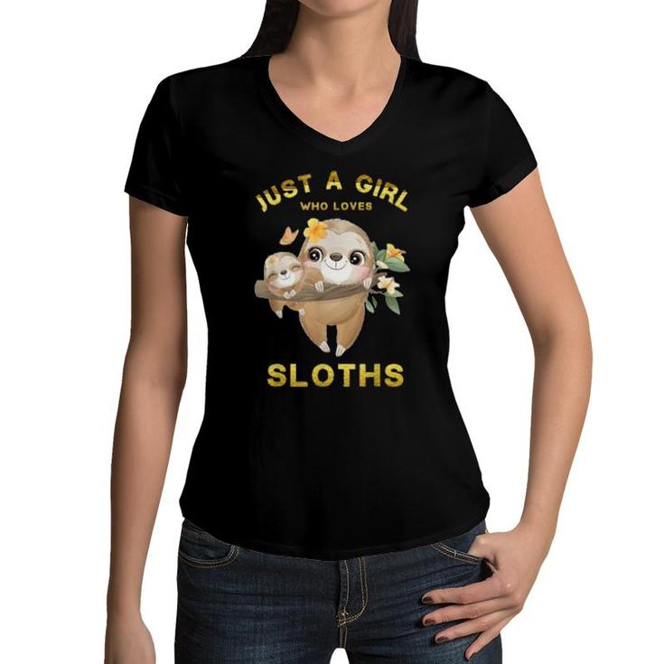 Just A Girl Who Loves Sloths, Cute Sloth  Women V-Neck T-Shirt