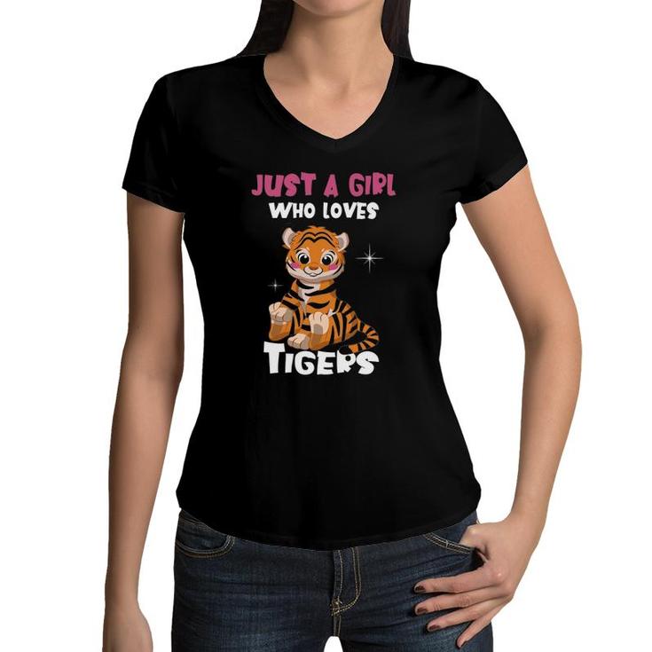 Just A Girl Who Loves Tigers I Tiger Girl Women V-Neck T-Shirt