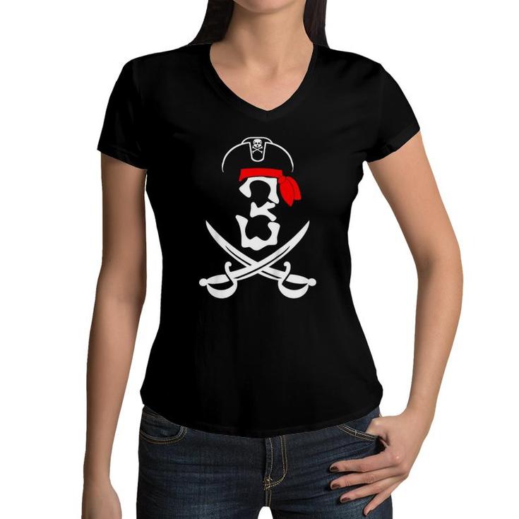 Kids 3 Years Old 3Rd Pirate Birthday Party Theme Gift Women V-Neck T-Shirt