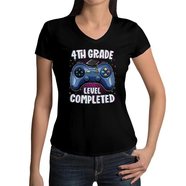 Kids 4Th Grade Graduation Level Completed Gamer Graduation Women V-Neck T-Shirt