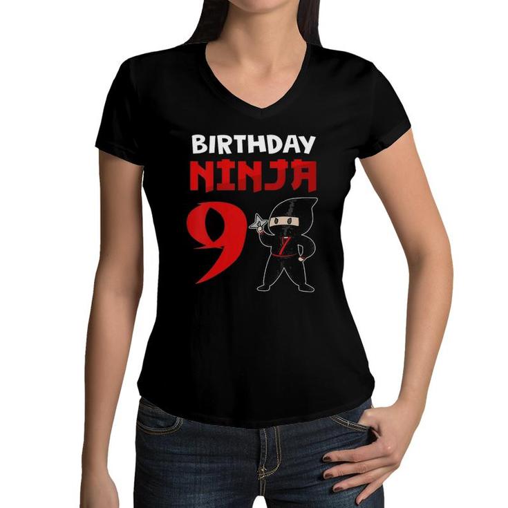 Kids 9Th Birthday Ninja I Funny 9 Years Old Ninja Costume Women V-Neck T-Shirt