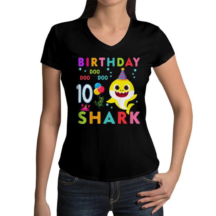 Kids Baby Cute Shark 8Th Birthday Boy Girl 8 Year Old  Women V-Neck T-Shirt