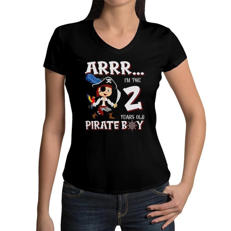 Kids Birthday Pirate Boy 2 Years Old Little Pirate 2Th Birthday Women V-Neck T-Shirt