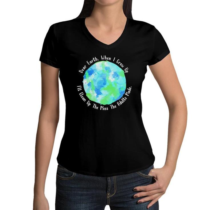 Kids Earth Message From Kid - Earth Day Women V-Neck T-Shirt