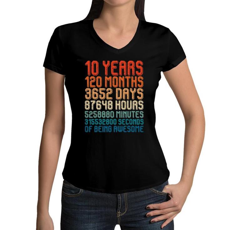 Kids Fun Vintage 10Th Birthday 10 Years Old 120 Months Women V-Neck T-Shirt