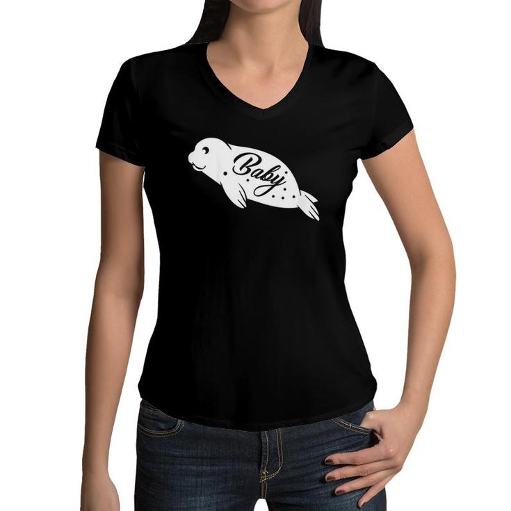 Kids Funny Baby Leopard Seal Women V-Neck T-Shirt