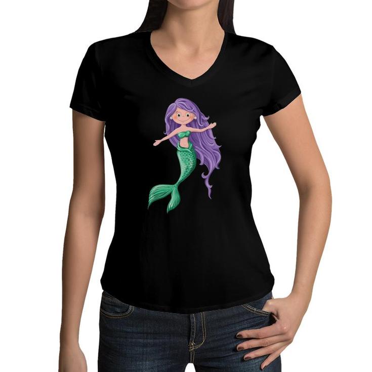 Kids Girls Cute Mermaid Lover Women V-Neck T-Shirt