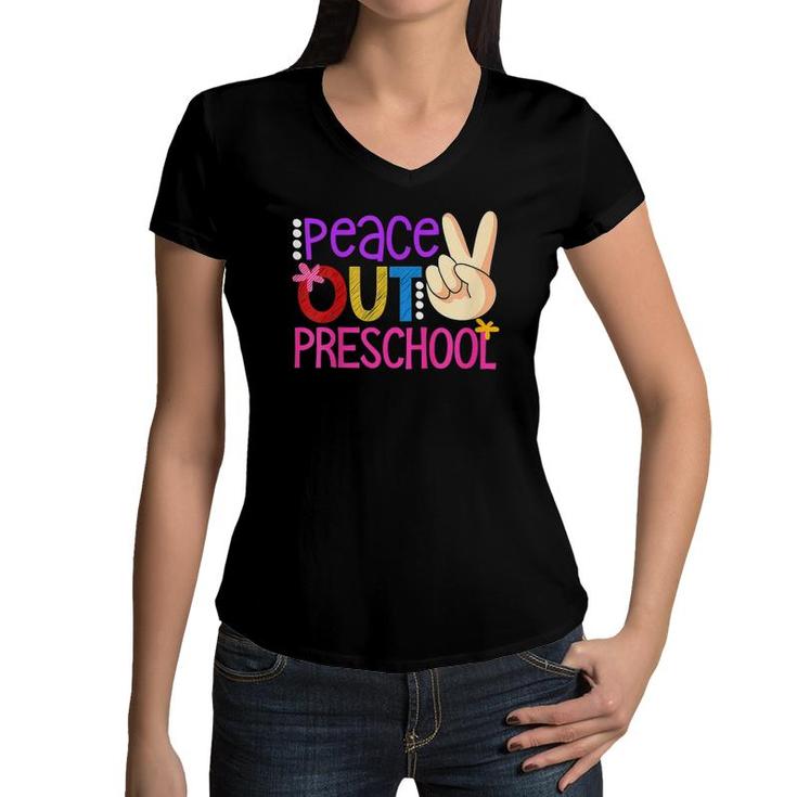 Kids Kids Peace Out Preschool Class Of 2021 Graduation Funny Women V-Neck T-Shirt
