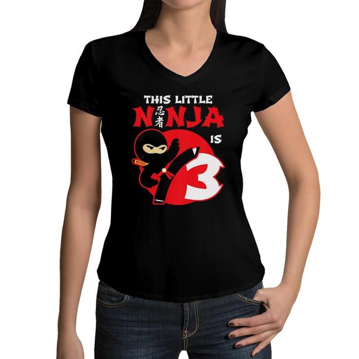 Kids Ninja Birthday3 Years Old Ninja Birthday Party Theme Women V-Neck T-Shirt