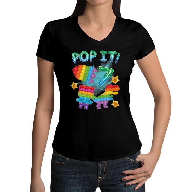 Kids Pop It 7Th Birthday Boys 7 Years Oldrex Dino Space Fidget Women V-Neck T-Shirt