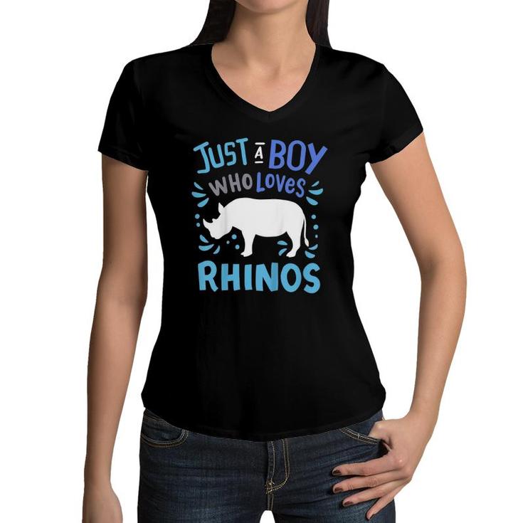 Kids Rhino Rhinoceros Just A Boy Who Loves Rhinos Gift Women V-Neck T-Shirt