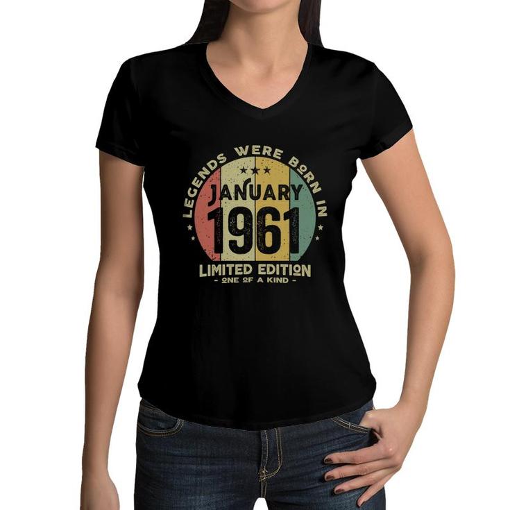 Legends Were Born In January 1961 Classic 61Th Birthday   Women V-Neck T-Shirt
