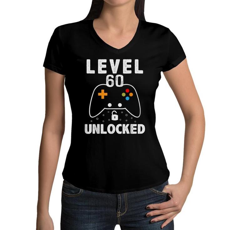 Level 60 Unlocked 60 Years Old Men Women 60Th Birthday  Women V-Neck T-Shirt