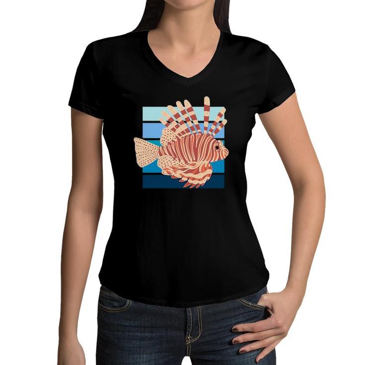 Lion Ocean Fish Retro For Men Women Kids Women V-Neck T-Shirt