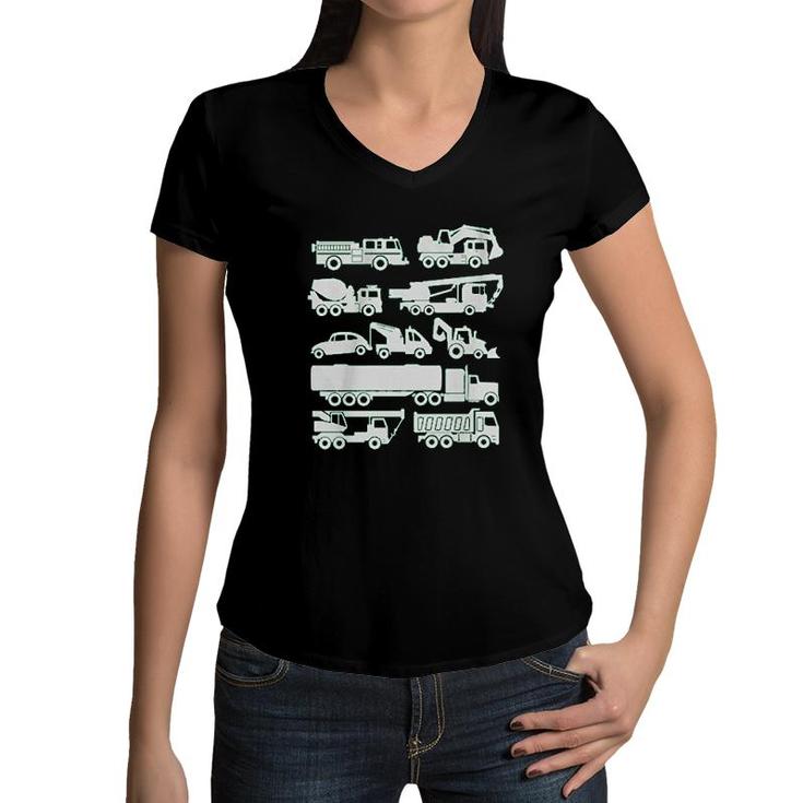 Little Boy Trucks Women V-Neck T-Shirt