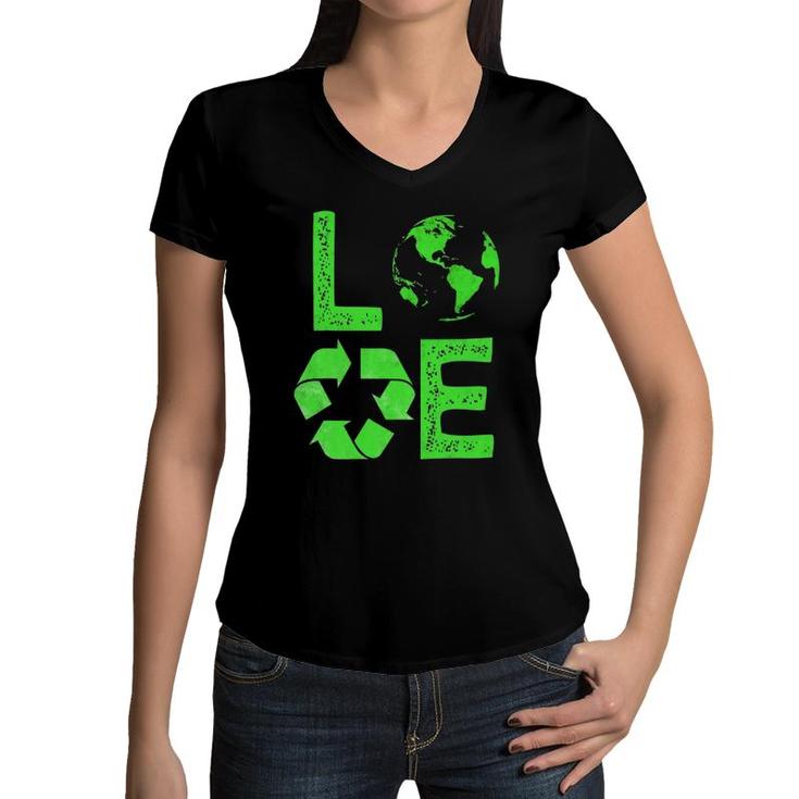 Love Earth Day 90S Planet Vintage Recycling Kids Or Teacher Women V-Neck T-Shirt