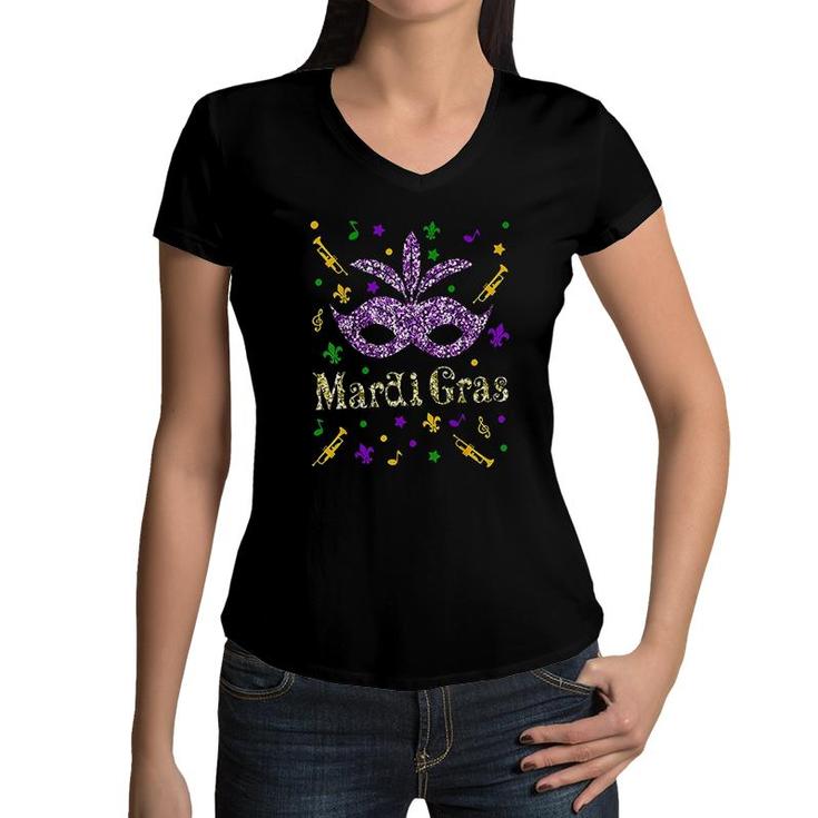 Mardi Gras Girls Beads New Orleans Party Women V-Neck T-Shirt