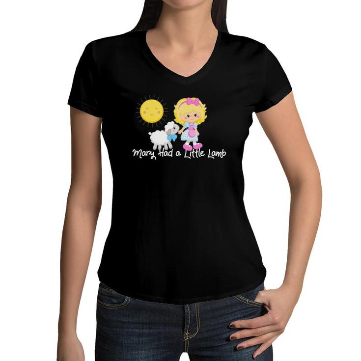 Mary Had A Little Lamb Nursery Rhyme For Adults Kids Toddler Women V-Neck T-Shirt