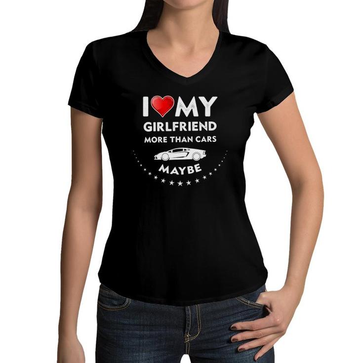 Mens I Love My Girlfriend  I Heart My Gf Cars I Love My Gf Women V-Neck T-Shirt