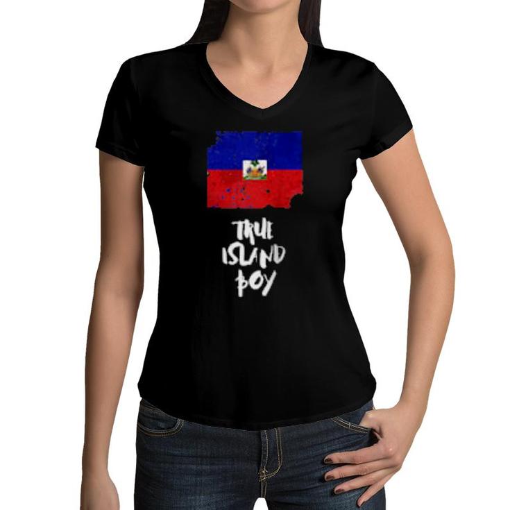 Mens Island Boy Haiti True  Women V-Neck T-Shirt