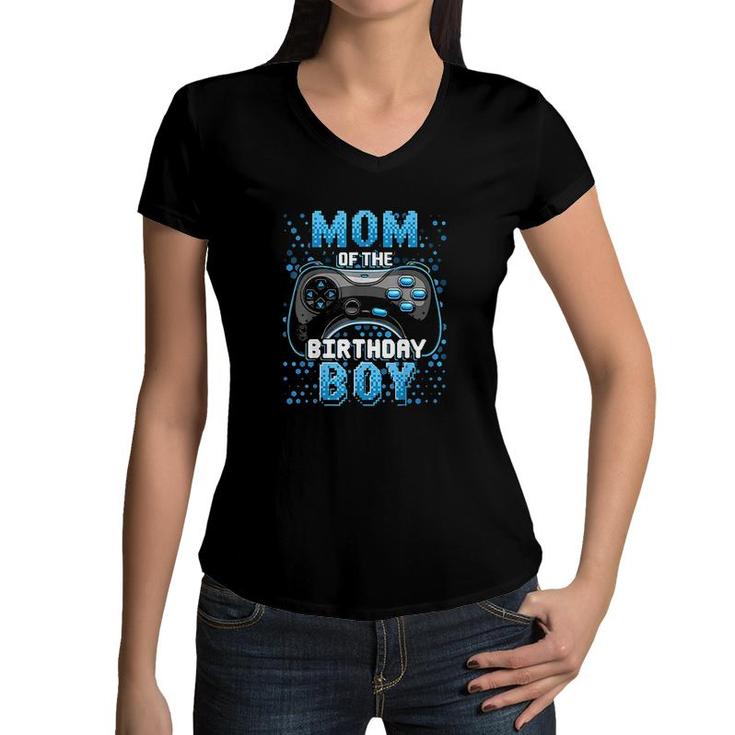 Mom Of The Birthday Boy Matching Video Gamer Mothers Day Women V-Neck T-Shirt