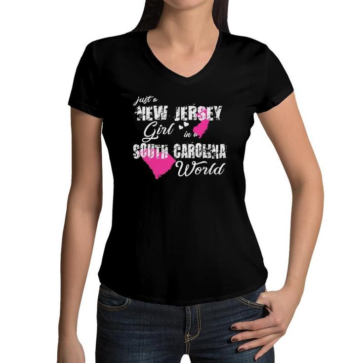 New Jersey S Just A New Jersey Girl In A South Carolina Women V-Neck T-Shirt