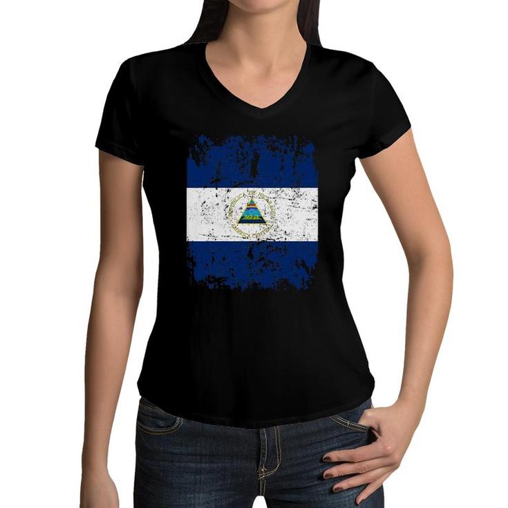 Nicaragua Flag Vintage Men Women Kids Nicaragua Women V-Neck T-Shirt