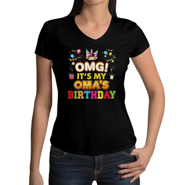 Omg It's My Oma Birthday Happy Gift Vintage Perfect Kid Women V-Neck T-Shirt