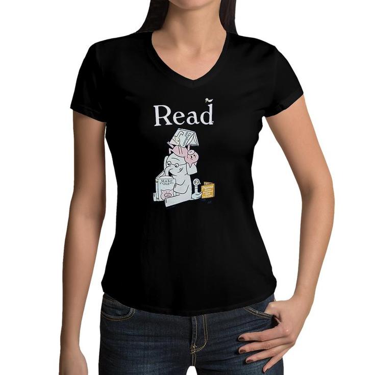 Out Of Print Womens Classic Childrens Book Themed Scoop Read Elephant Women V-Neck T-Shirt