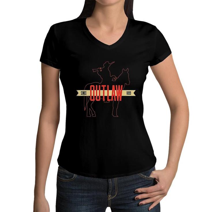 Outlaw Red Horse Cowboy Adventure Women V-Neck T-Shirt