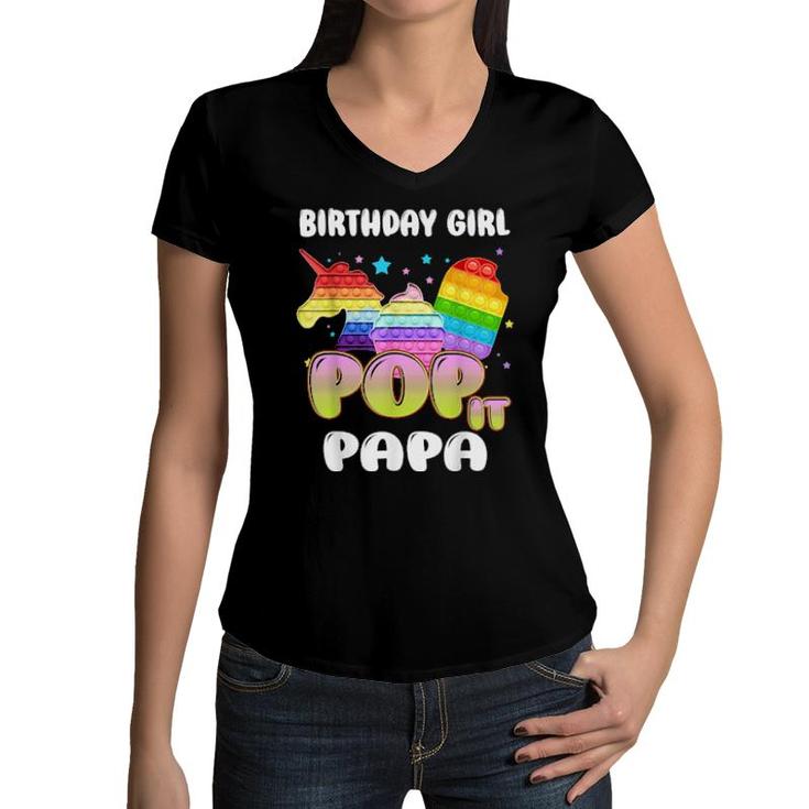 Pop It Papa Of The Birthday Girl Unicorn Ice Cream  Women V-Neck T-Shirt