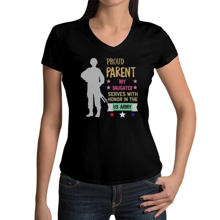 Proud Parent Of Soldier My Girl Is A Soldier Military Family Women V-Neck T-Shirt