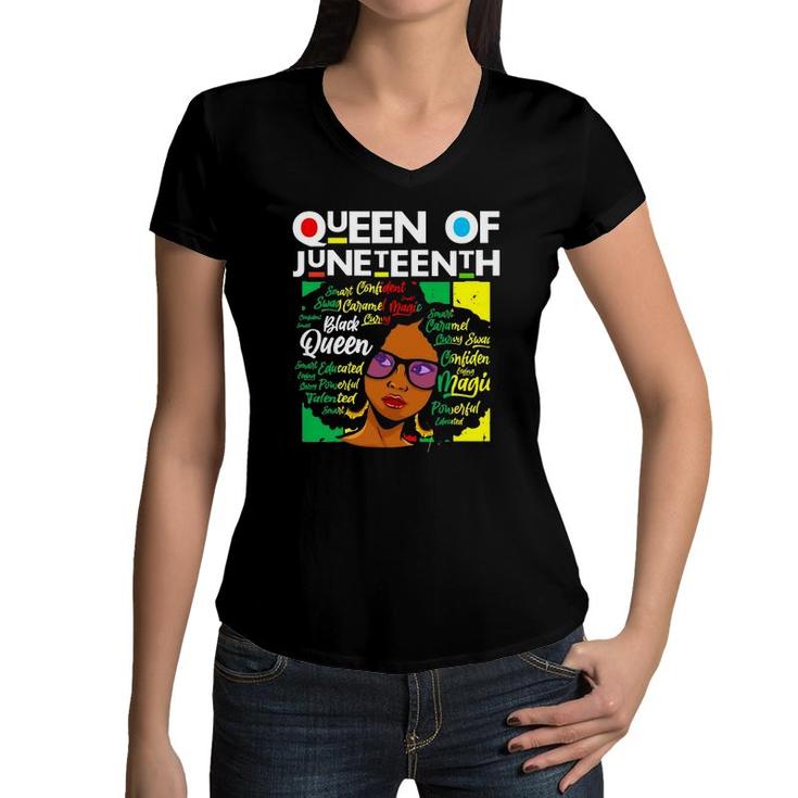 Queen Of Juneteenth Black Girl Magic Melanin Women Girls Women V-Neck T-Shirt