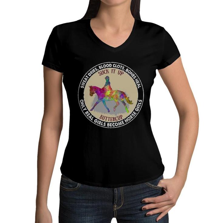 Real Girls Become Horse Girls Women V-Neck T-Shirt