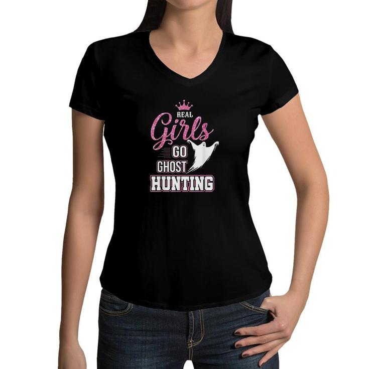 Real Girls Go Ghost Hunting Women V-Neck T-Shirt