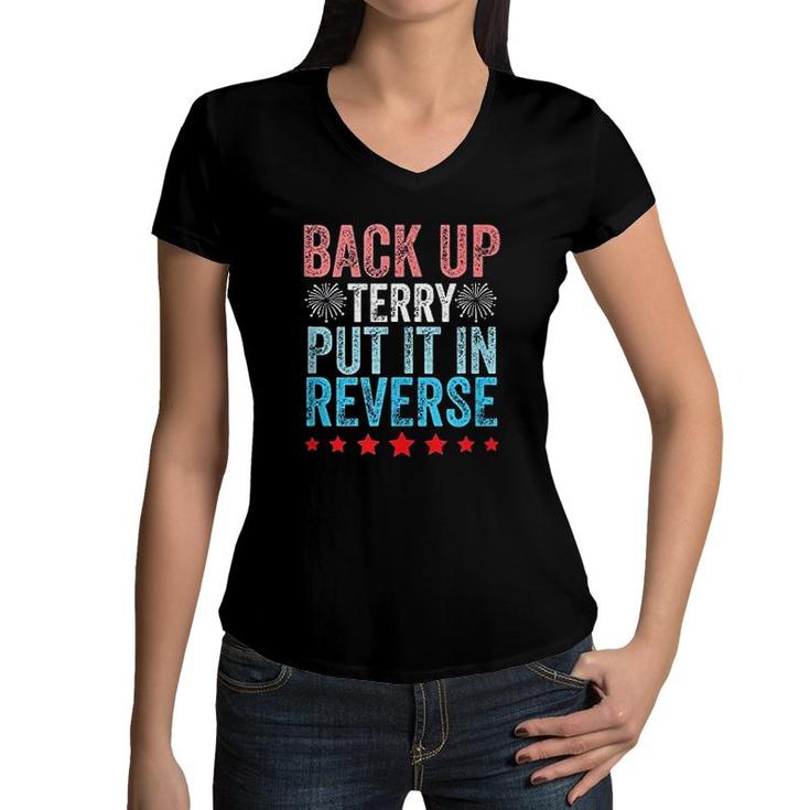 Retro Back Up Terry Back It Up Terry 4th Of July Fireworks Women V-Neck T-Shirt