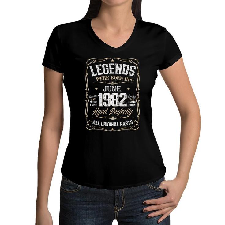 Retro Birthday Legends Were Born In 1982 June Women V-Neck T-Shirt