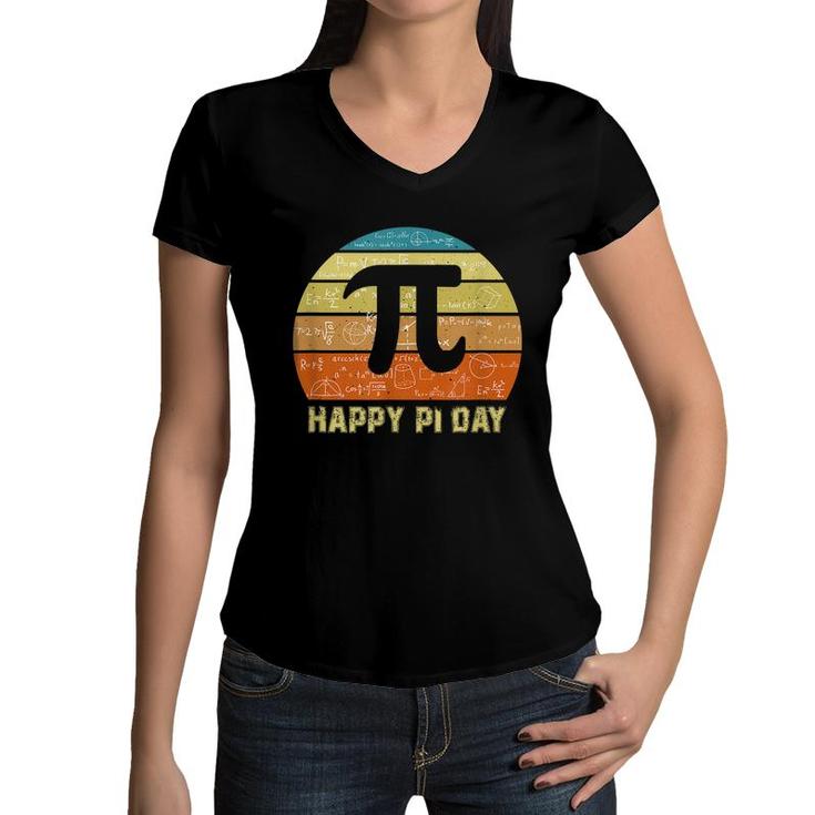 Retro Vintage Happy Pi Day Math Teacher Students Kids 314  Women V-Neck T-Shirt