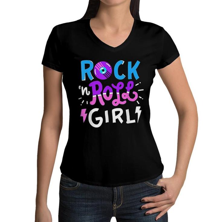 Rock N Roll Girl Music Women V-Neck T-Shirt