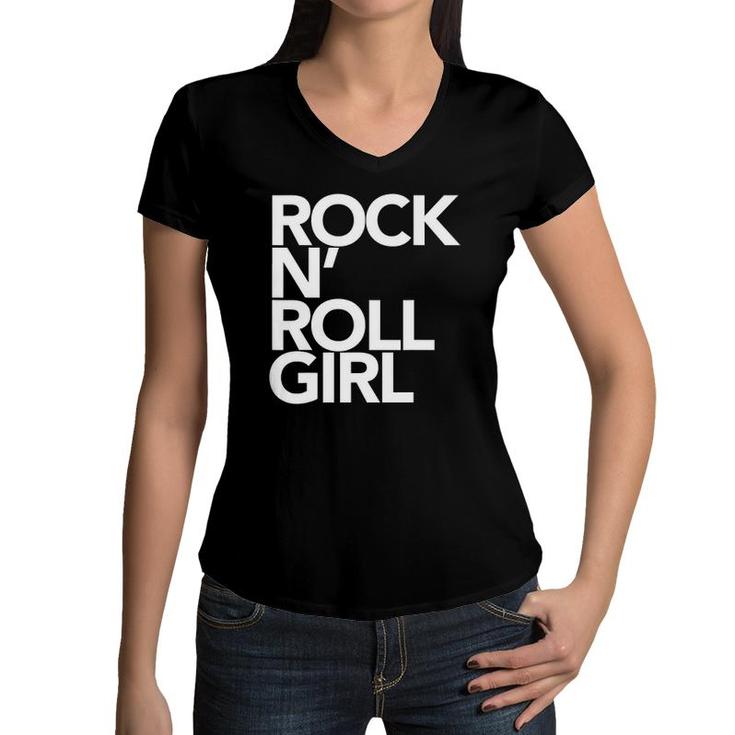 Rock N' Roll Girl Women V-Neck T-Shirt