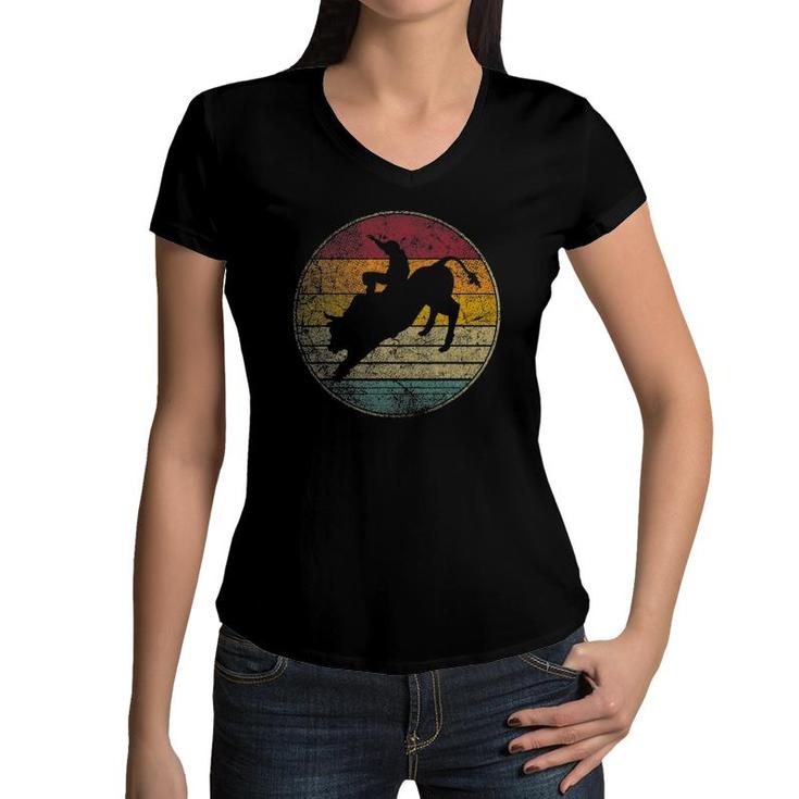 Rodeo Retro Style Bull Riding Cowboy Horse Men Women Kids Women V-Neck T-Shirt