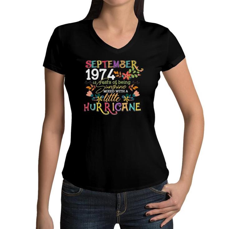 September Girls 1974 Funny 48Th Birthday 48 Years Old Bday Women V-Neck T-Shirt