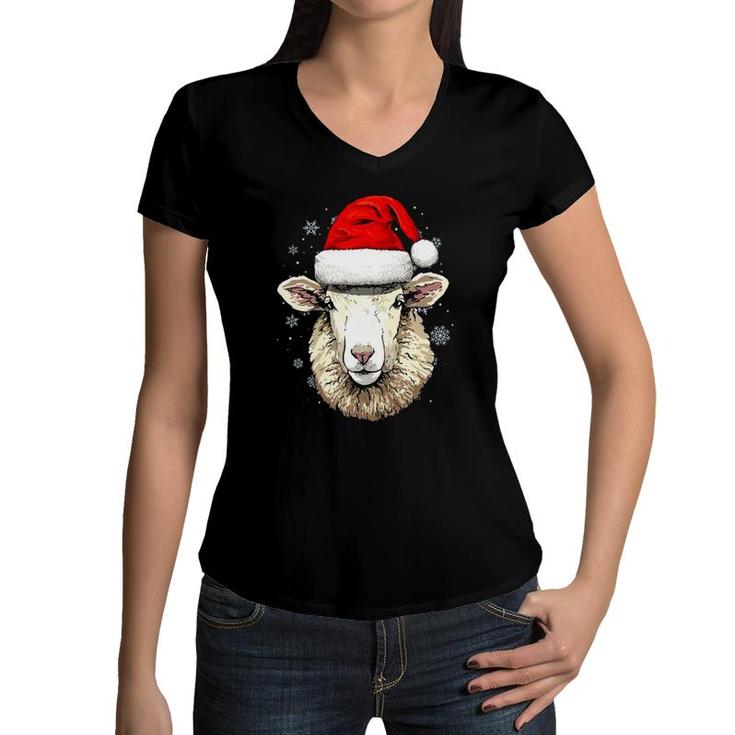 Sheep Christmas Santa Hat Xmas Kids Boys Girls Women V-Neck T-Shirt
