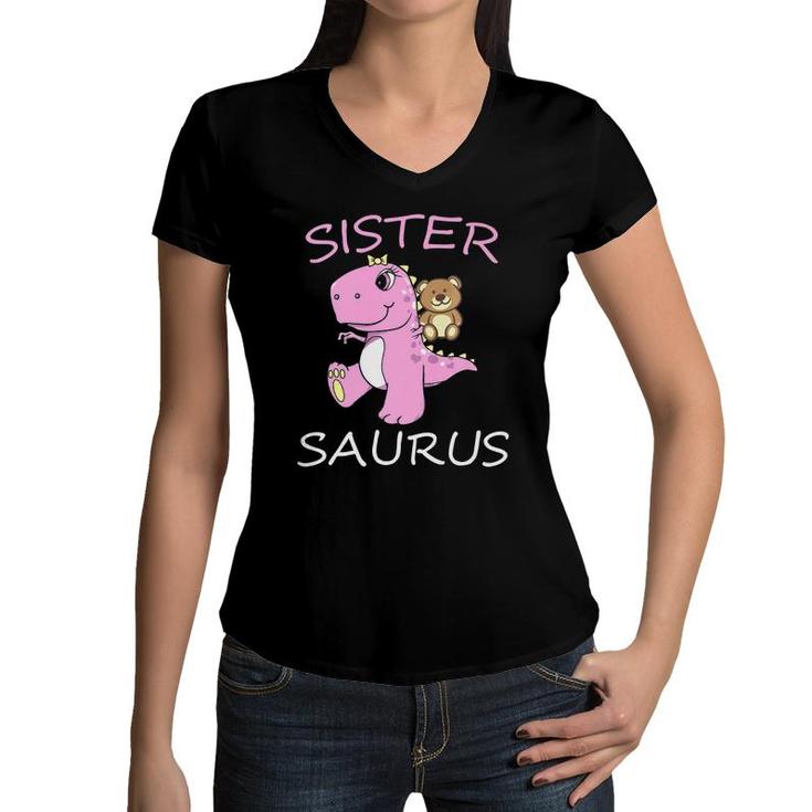 Sistersaurus Rex Sister Saurus Dinosaur Little Girls Premium Women V-Neck T-Shirt